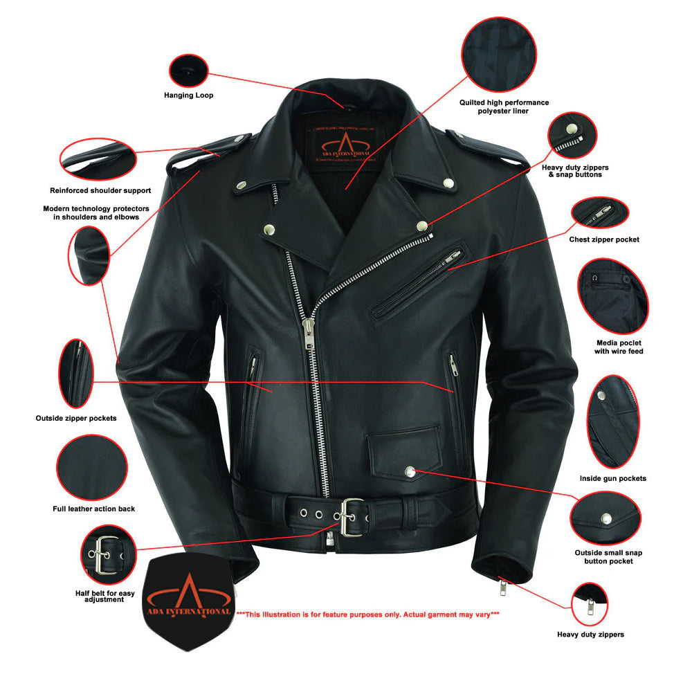 ADA761 Motorcycle Armored Classic Biker Leather Jacket