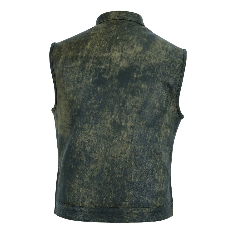 ADA108 Men's Antique Brown Motorcycle Leather Vest with Smart Access Pockets