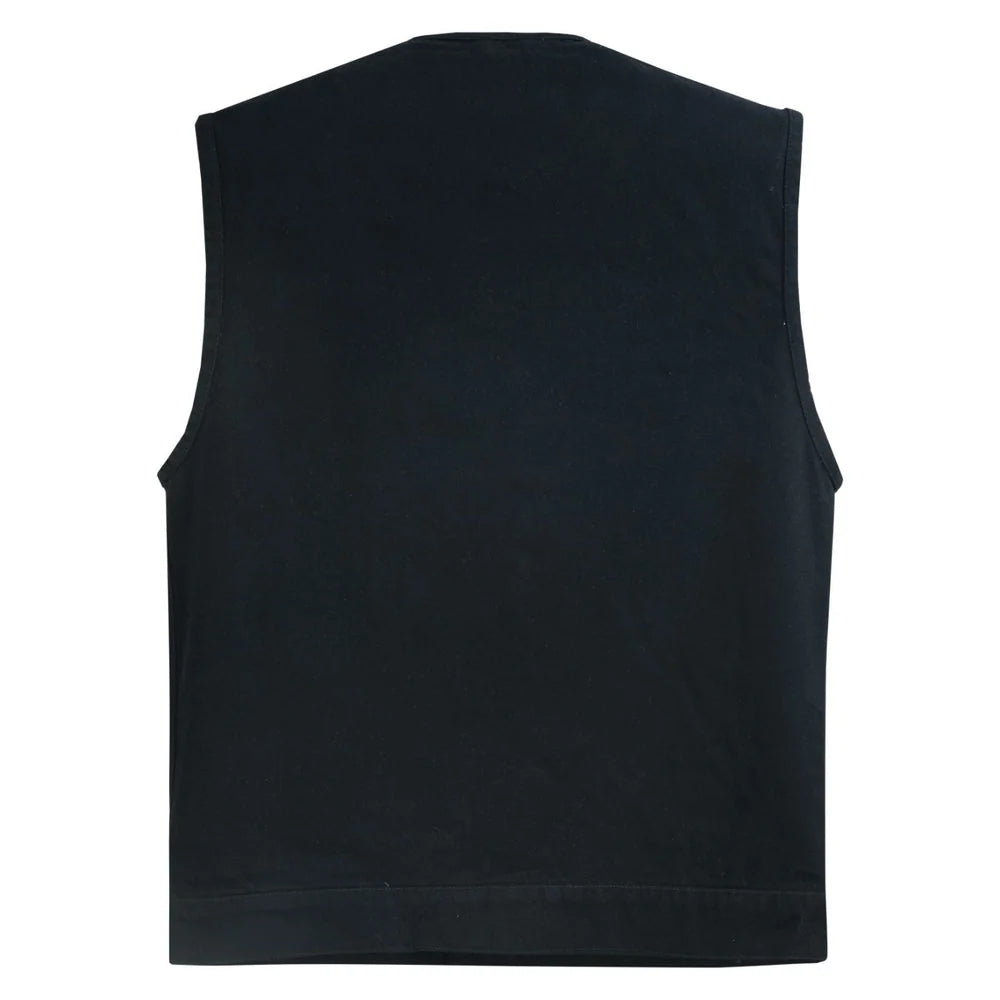 ADA981BK Rugged Men's Denim Vest - Concealed Snap with Hidden Zipper