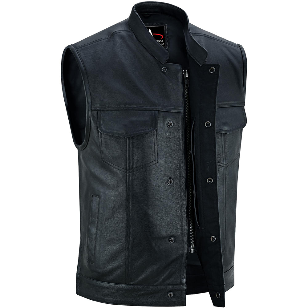 ADA188 Men's Upgraded Style Smart Leather Vest Smart Access Pockets Side Zipper