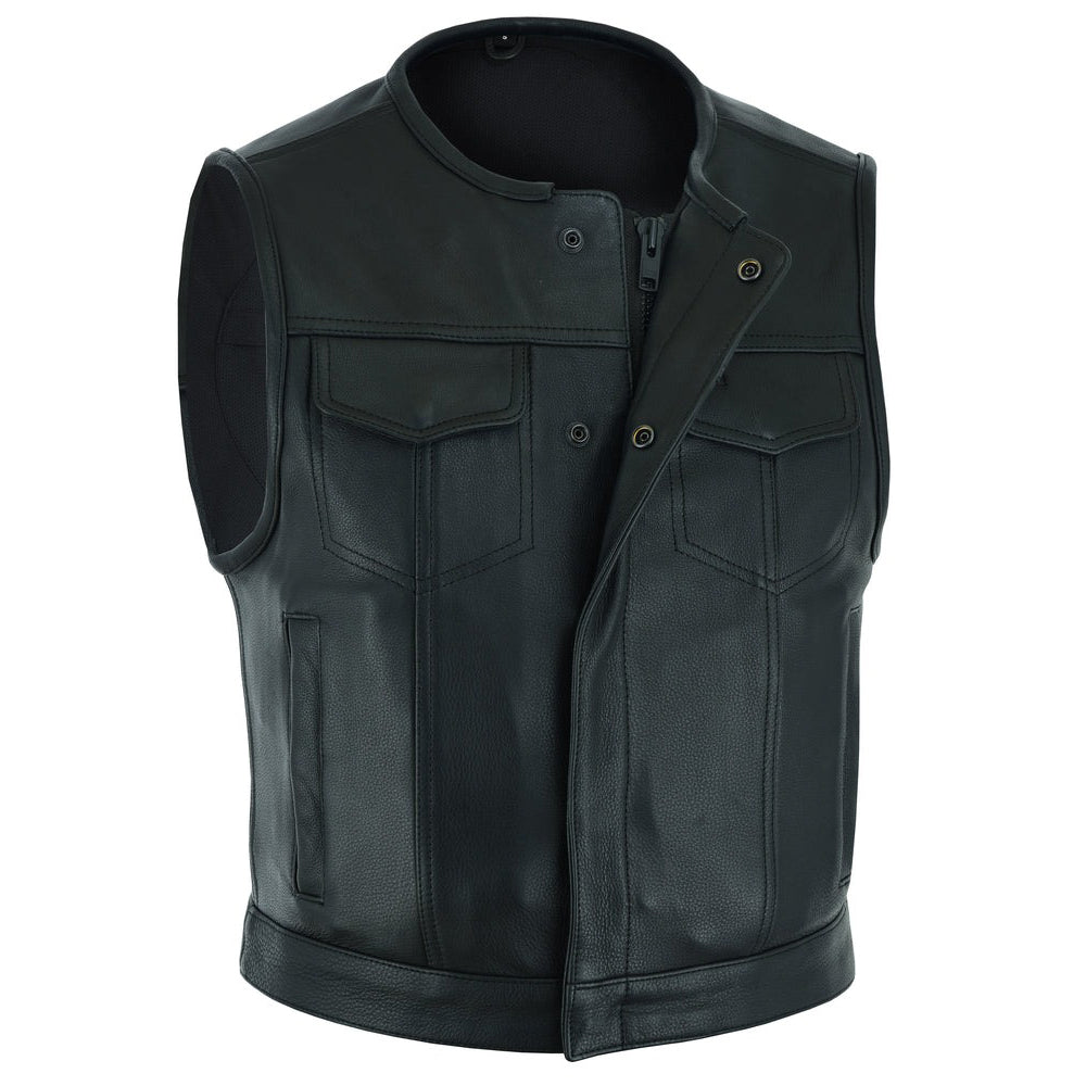 ADA166 Drop Zone Men's Leather Motorcycle Vest - Black