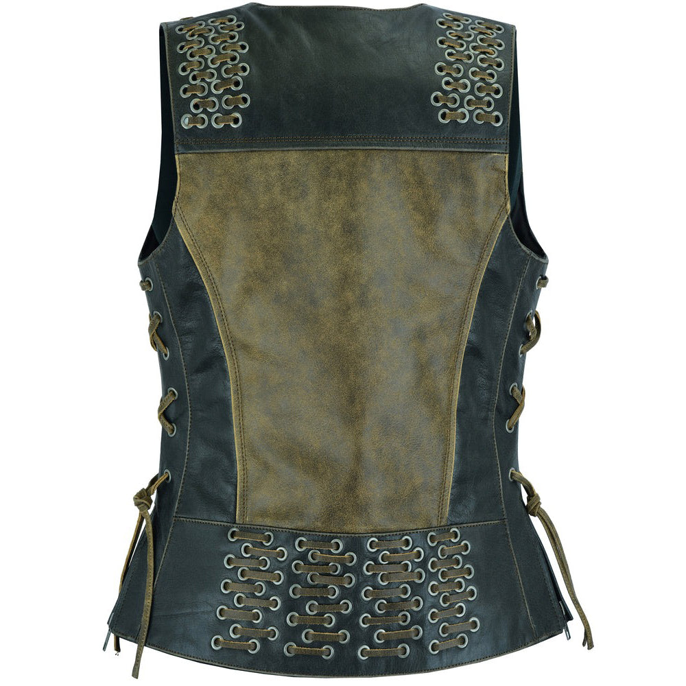 ADA298 Women's Vest with Grommet and Lacing Accents - Two Tone