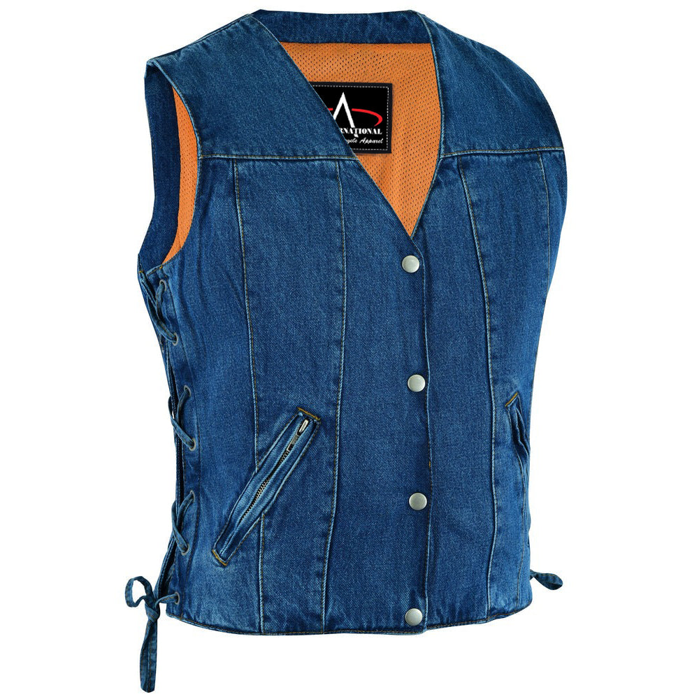 ADA997 Women's Single Back Panel Denim Vest with Smart Access Pocket - Blue