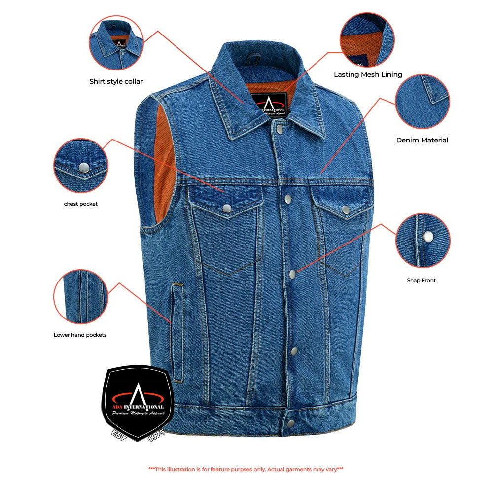 ADA970BU Snap Front Denim Vest- Blue