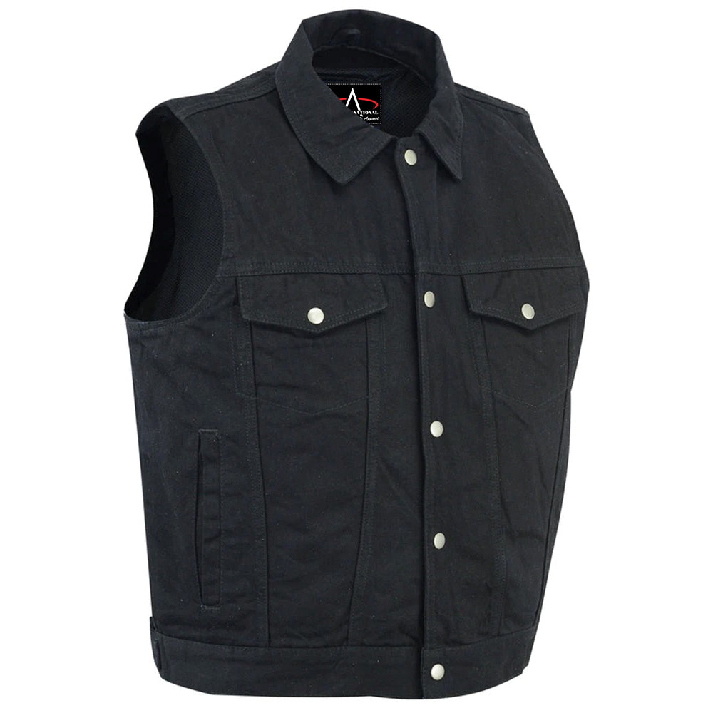 ADA970BK Snap Front Denim Vest- Black
