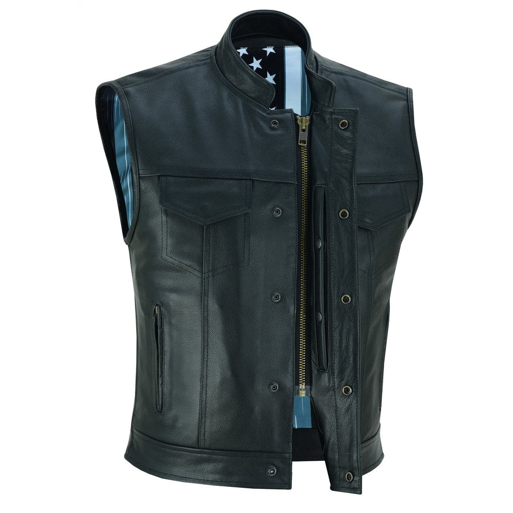 ADA193 Private Black Leather Vest with Smart Access Pockets