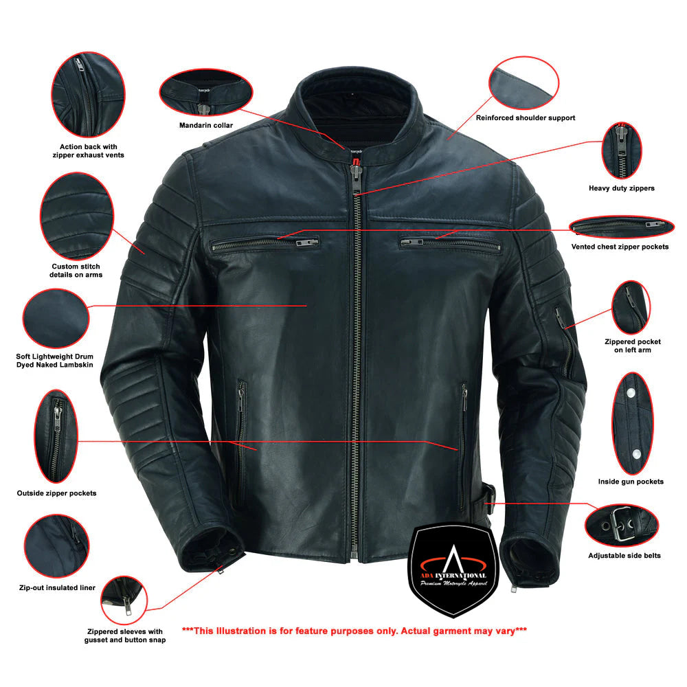 ADA757 Men's Lightweight Drum Dyed Naked Lambskin Crossover Scooter Ja