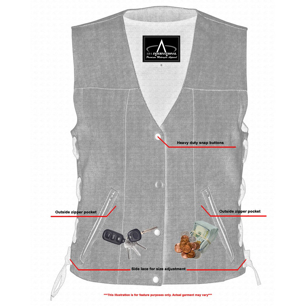 ADA919 Women's Rough Rub-Off Raw Finish Broken Gray Denim Vest