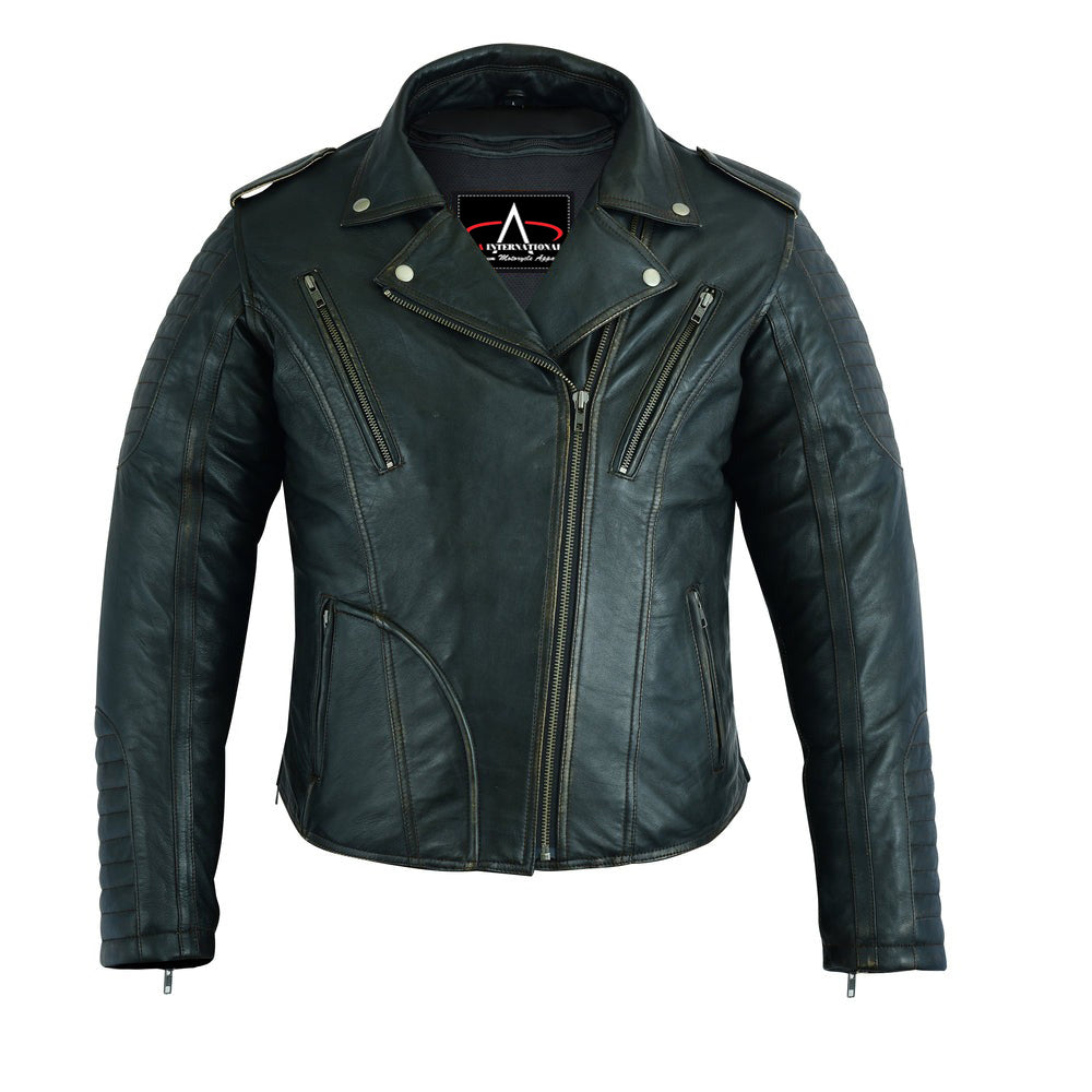 ADA878 Women's Lightweight Drum Dyed Distressed Naked Lambskin M/C Jac