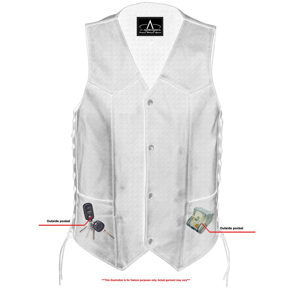 ADA122 Gold Traditional Black Leather Vest with Smart Access Pockets