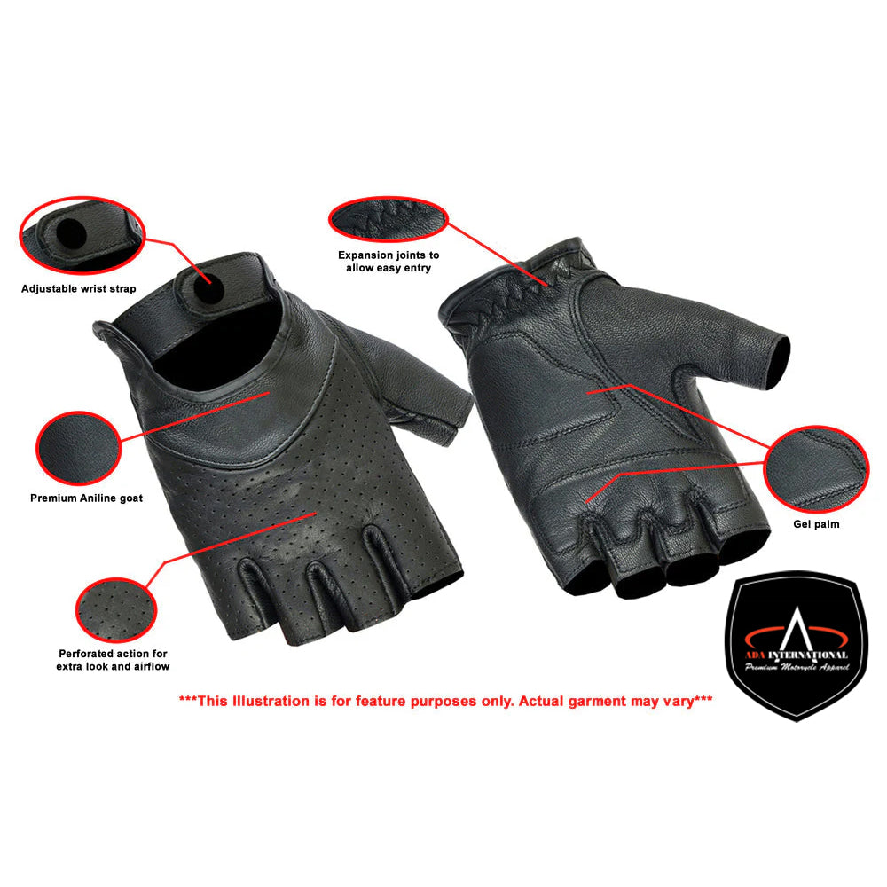ADA8 Women's Perforated Leather Fingerless Gloves