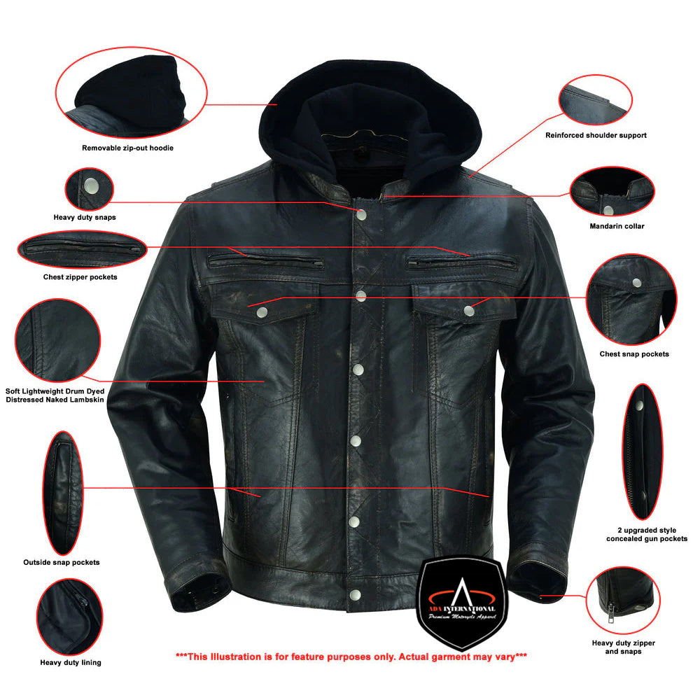 ADA782 Men's Lightweight Drum Dyed Distressed Naked Lambskin Jacket
