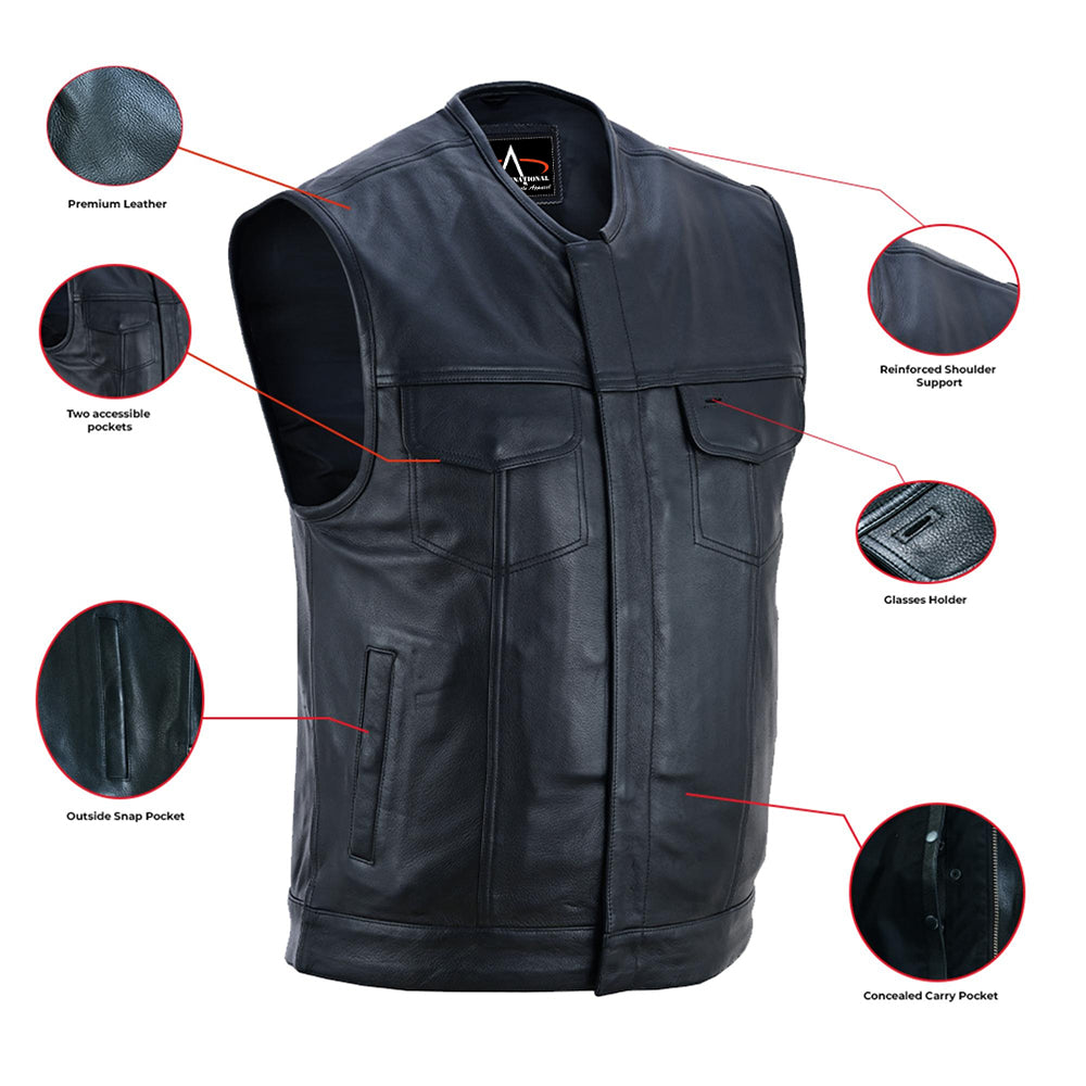 ADA181A Men’s Black Milled Leather Concealed Vest