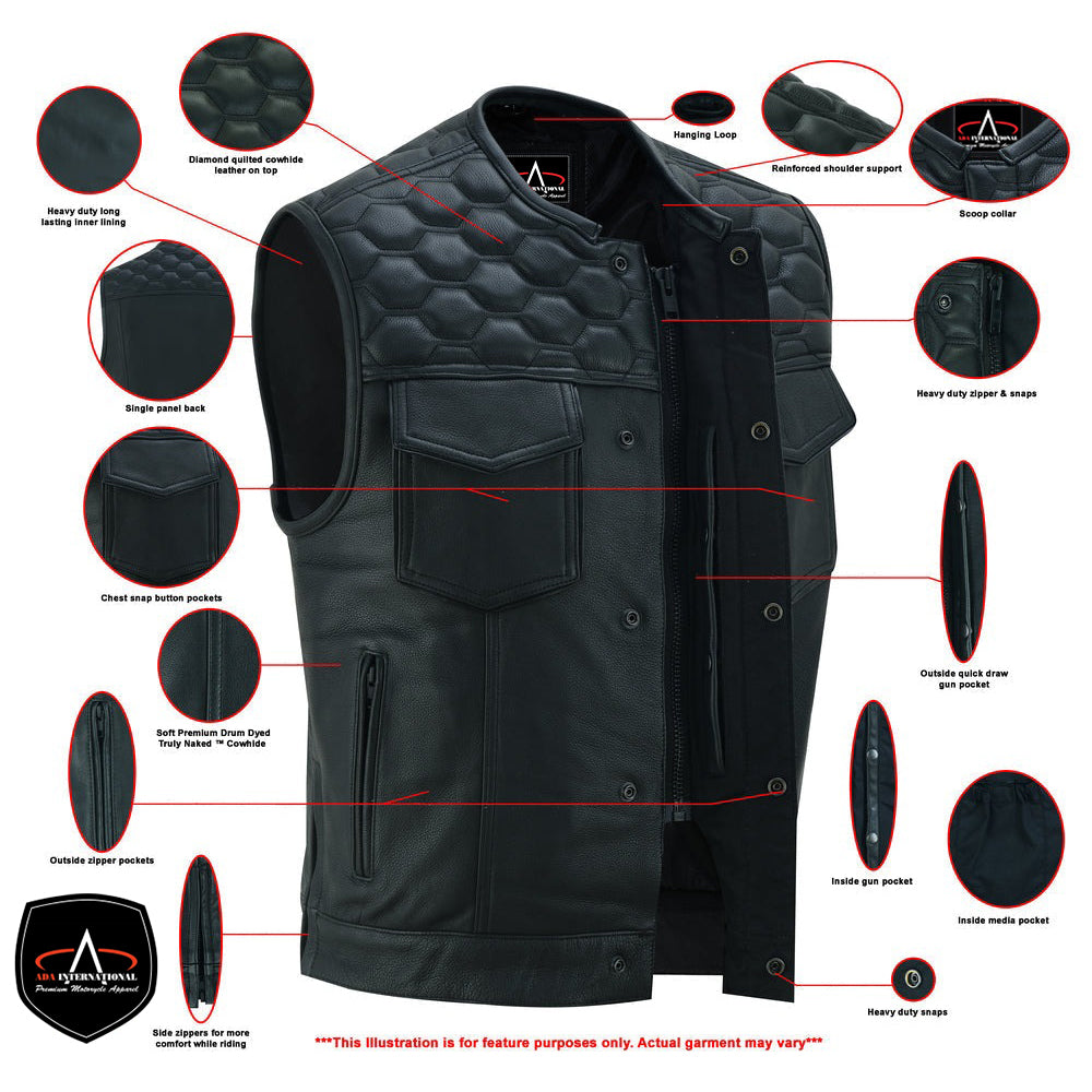 ADA198 Black Horse Men's Leather Vest