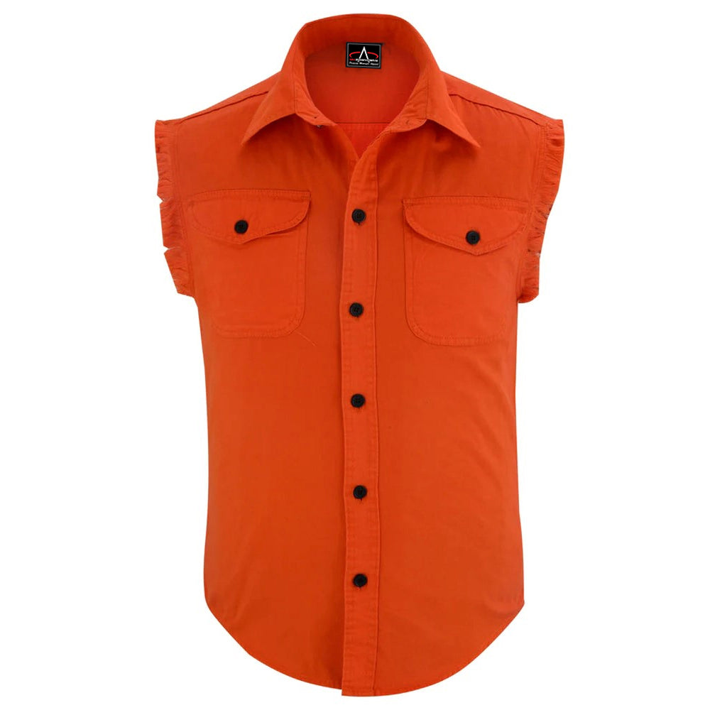 ADA6003 Men's Orange Lightweight Sleeveless Denim Shirt