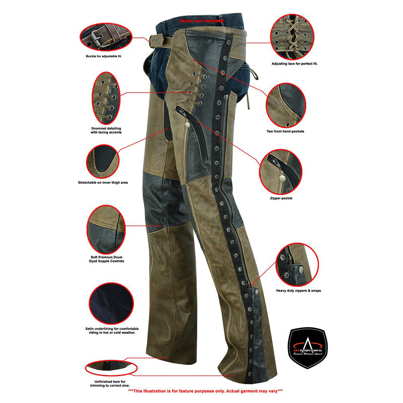 ADA498 Women's Stylish Lightweight Hip Set Chaps- Two Tone