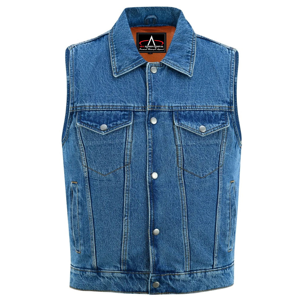 ADA970BU Snap Front Denim Vest- Blue