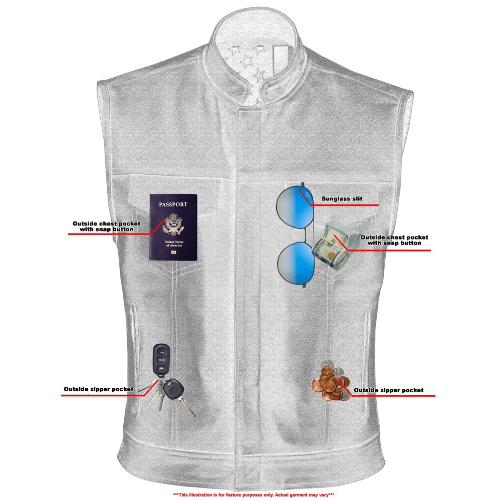 ADA193 Private Black Leather Vest with Smart Access Pockets