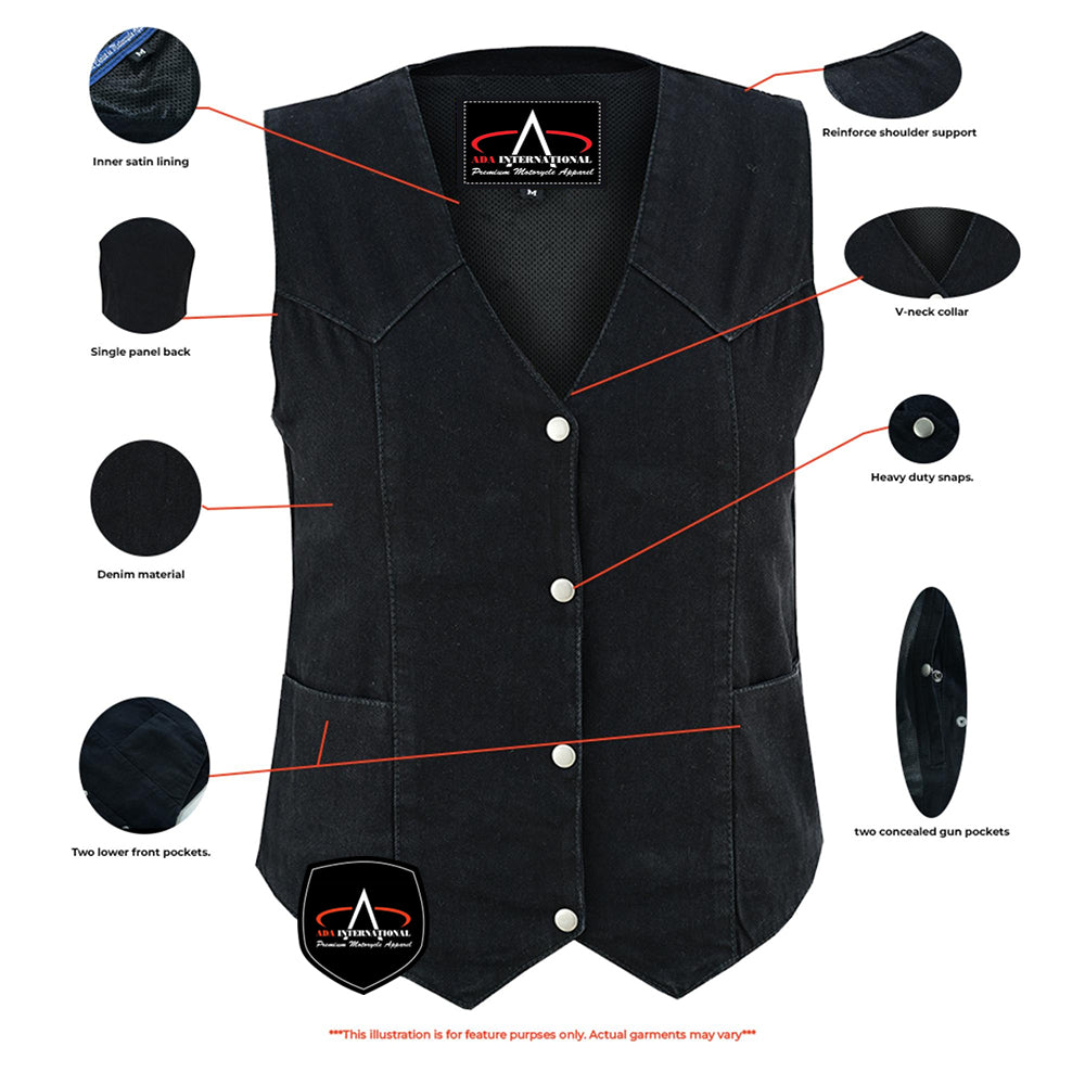 ADA951 Women's Denim Classic Plain Sides Vest