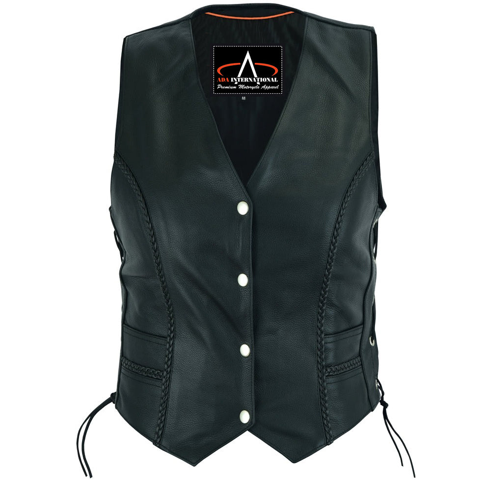 ADA222 Women's Braided Leather Vest