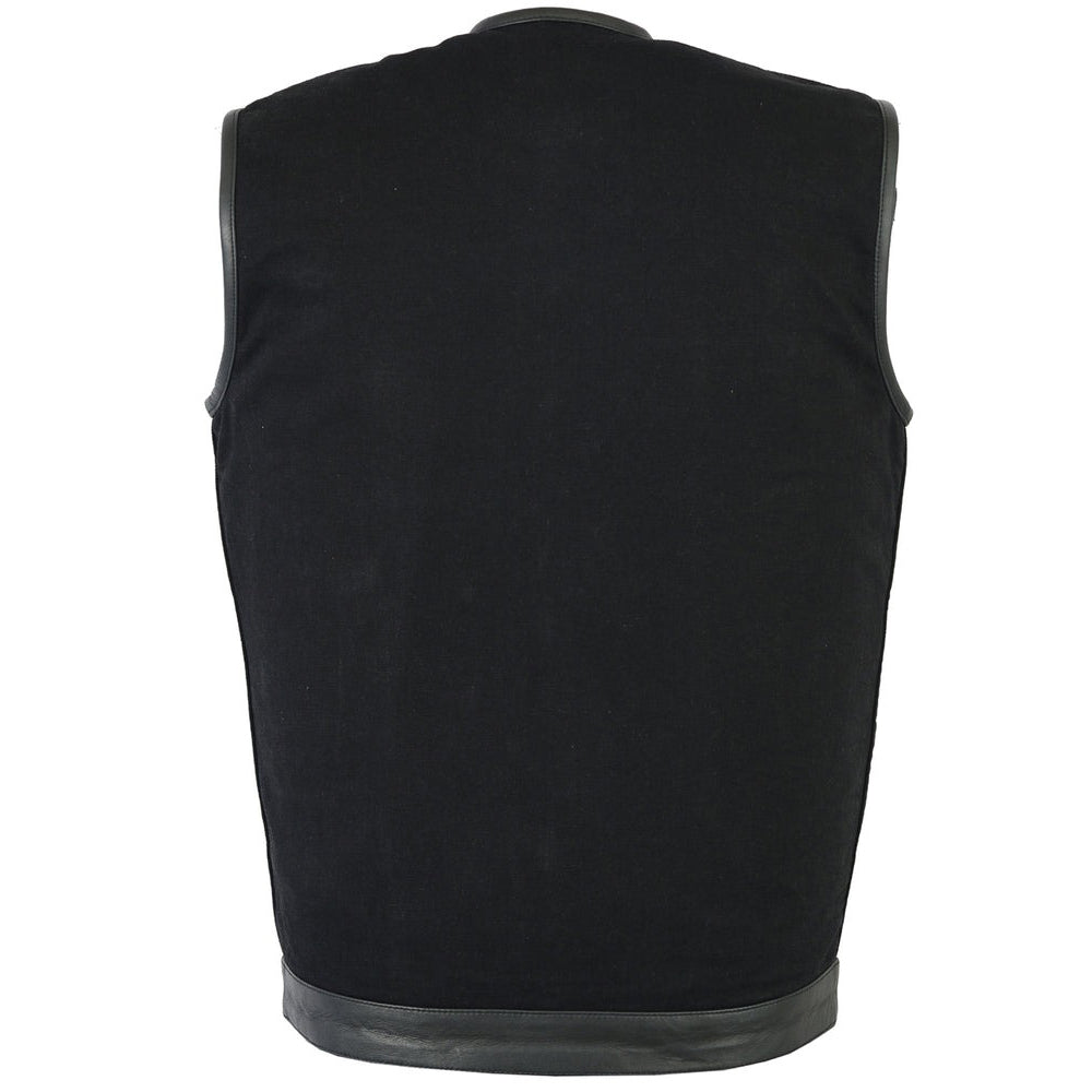 ADA991 Men's Black Denim Single Panel Concealment Vest W/Leather Trim-