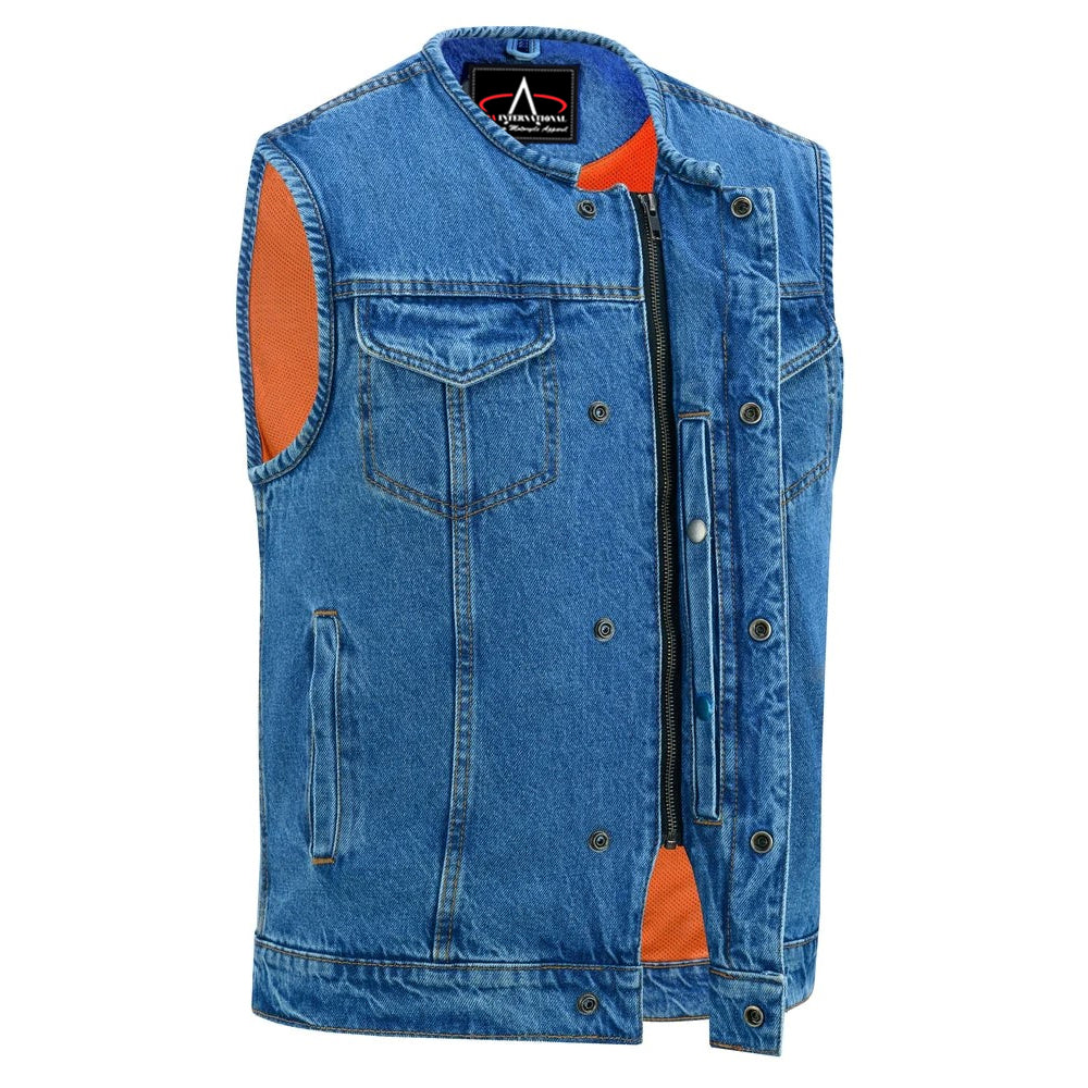 ADA981BU Concealed Snaps, Denim Material, Hidden Zipper, w/o Collar