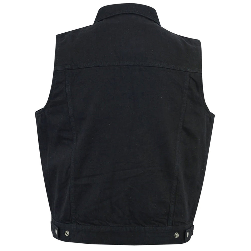 ADA979BK Snap/Zipper Front Denim Vest- Black