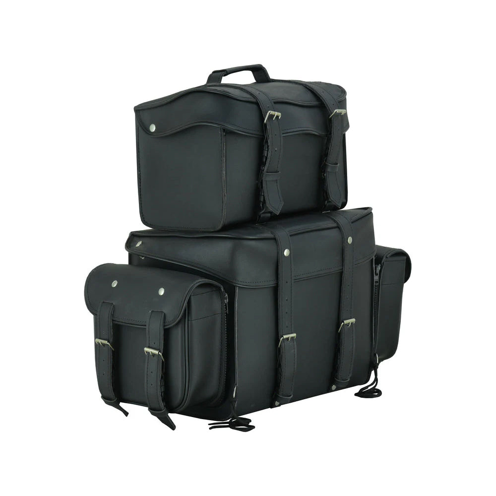 ADA350 Leather Black PVC Large Four Piece Motorcycle Touring Tail Bag