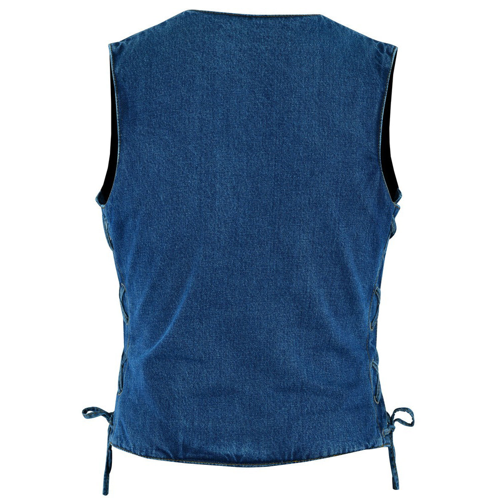 ADA997 Women's Single Back Panel Denim Vest with Smart Access Pocket - Blue
