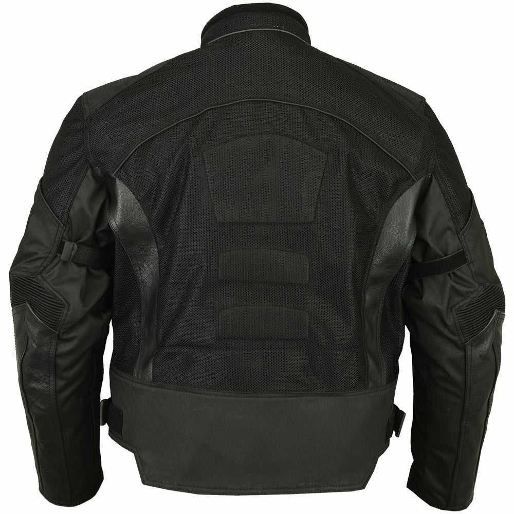 ADA750BK Men's Black Mesh & Leather Motorcycle Jacket with Removable Padding