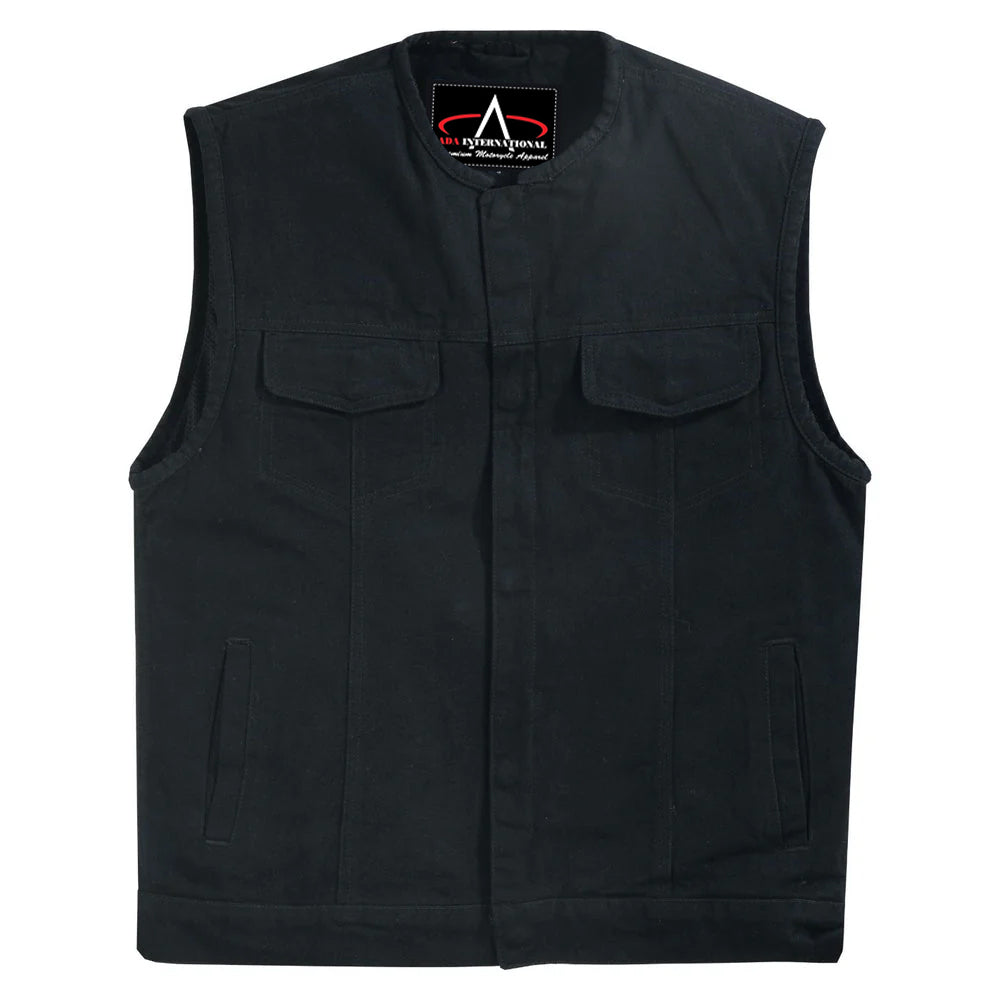 ADA981BK Rugged Men's Denim Vest - Concealed Snap with Hidden Zipper