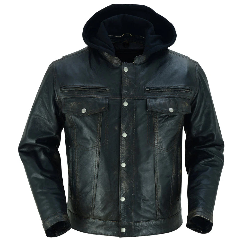 ADA782 Men's Lightweight Drum Dyed Distressed Naked Lambskin Jacket