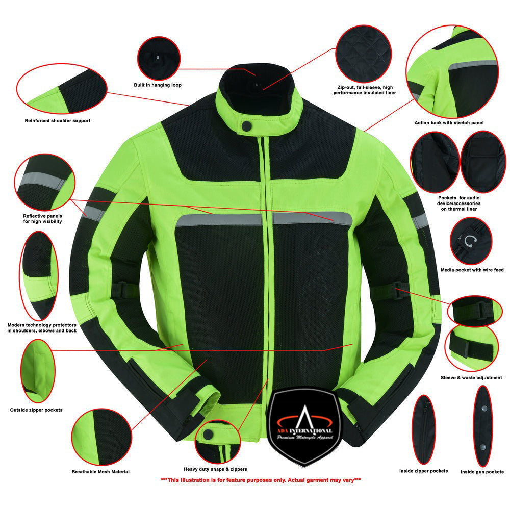 ADA763 Men’s High-Visibility Racer Mesh Motorcycle Jacket