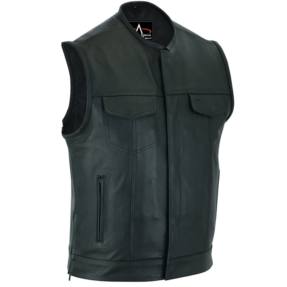 ADA177 Men's Upgraded Style Leather Biker Vest Smart Access Pockets