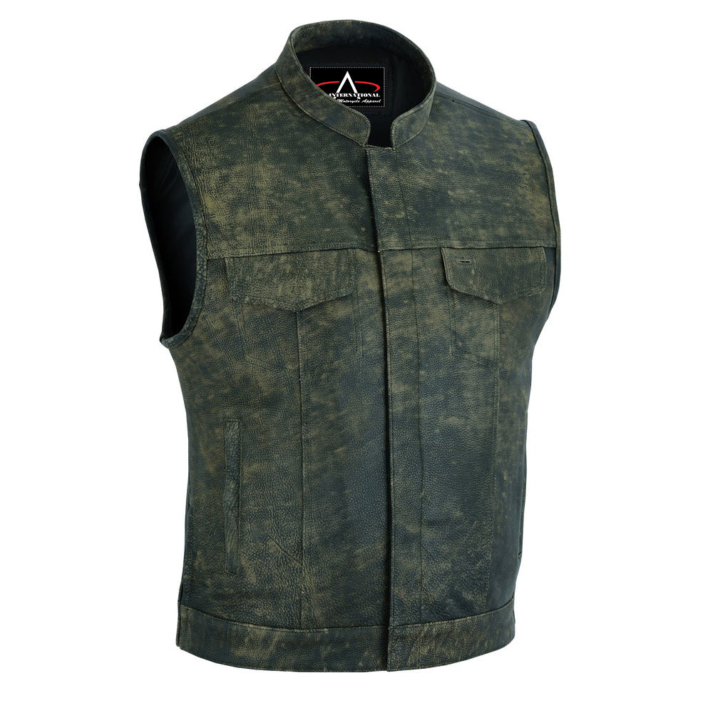 ADA108 Men's Antique Brown Motorcycle Leather Vest with Smart Access Pockets