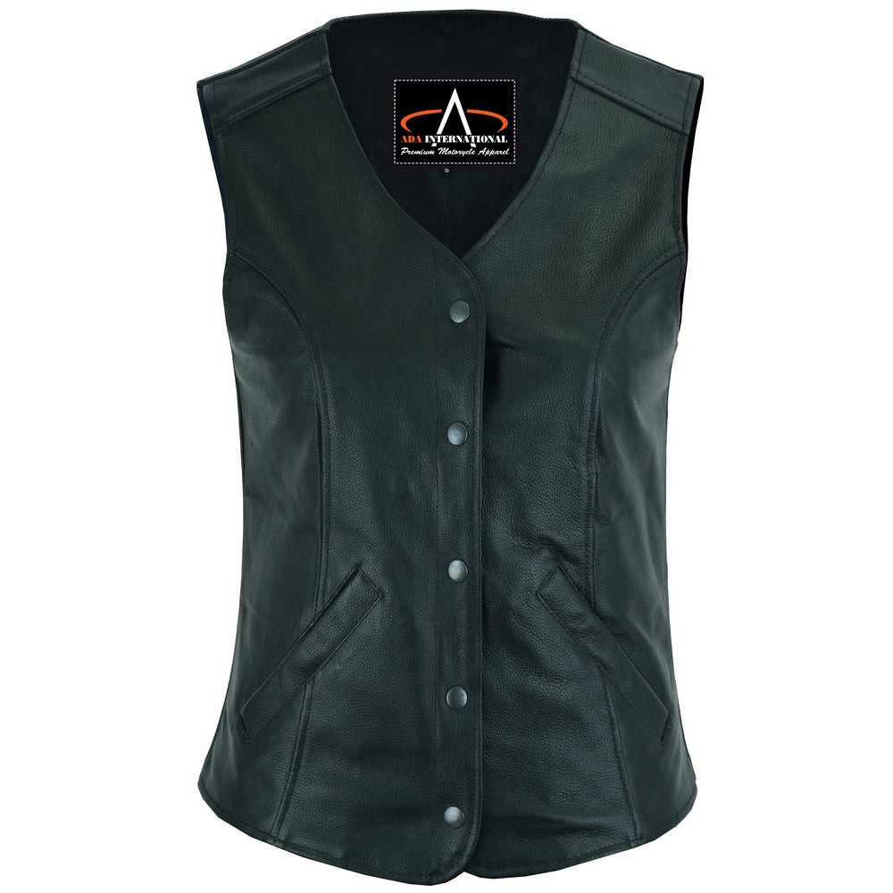 ADA204 Women's Stylish Longer Body 3/4 Leather Vest - Plain Sides
