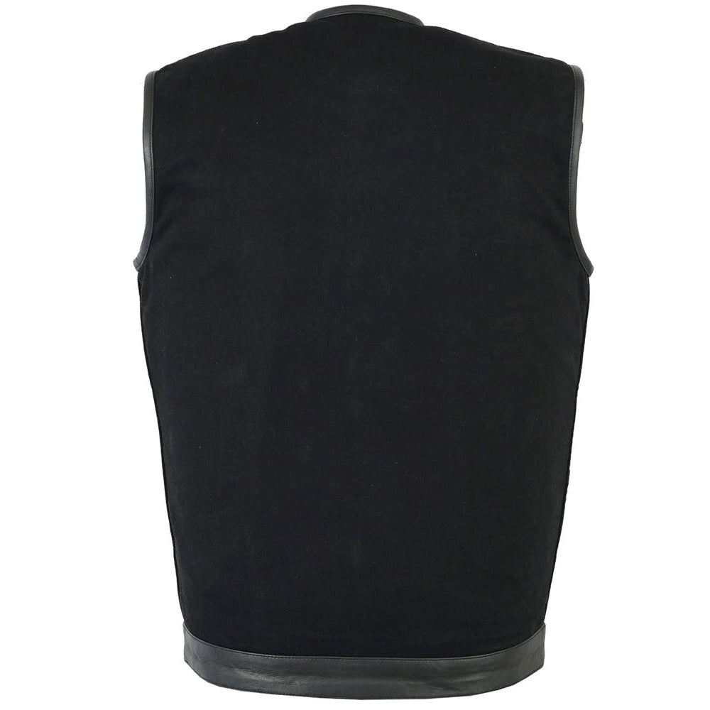 ADA991 Men's Black Denim Single Panel Concealment Vest W/Leather Trim-