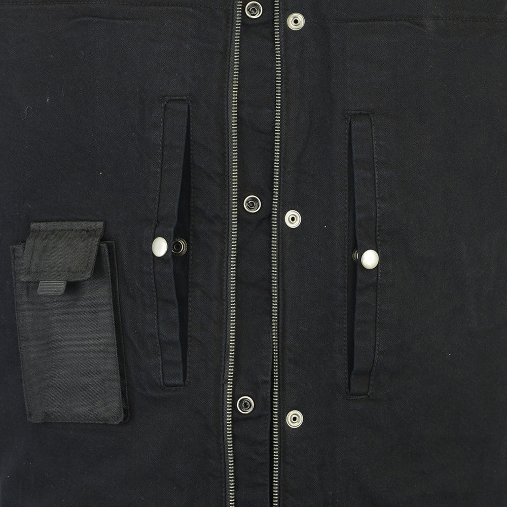 ADA962 Men's Rough Rub-Off Raw Finish Denim Vest W/Leather Trim - Scoop Collar