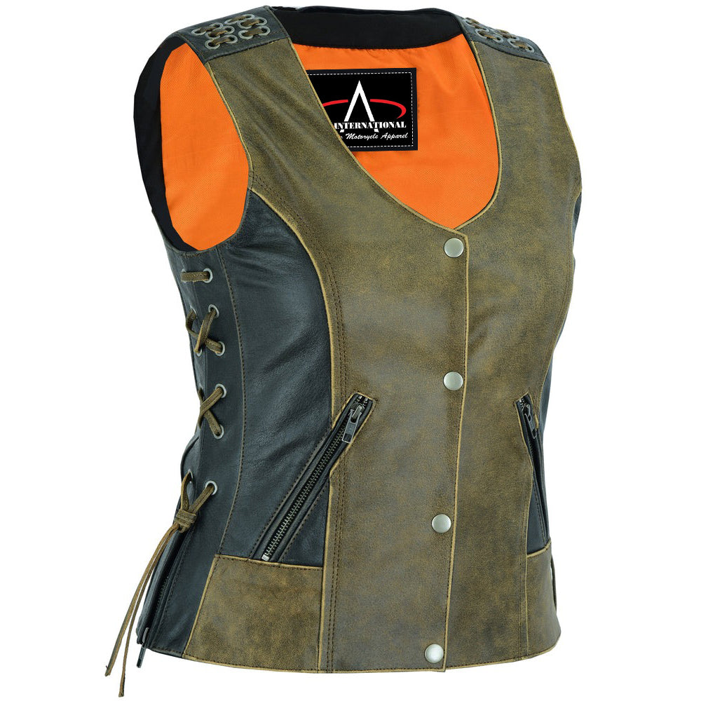 ADA298 Women's Vest with Grommet and Lacing Accents - Two Tone