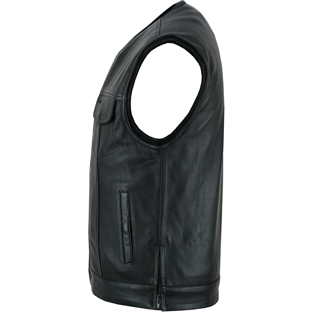 ADA187 Upgraded Style Men's Leather Motorcycle Vest with Smart Access Pockets