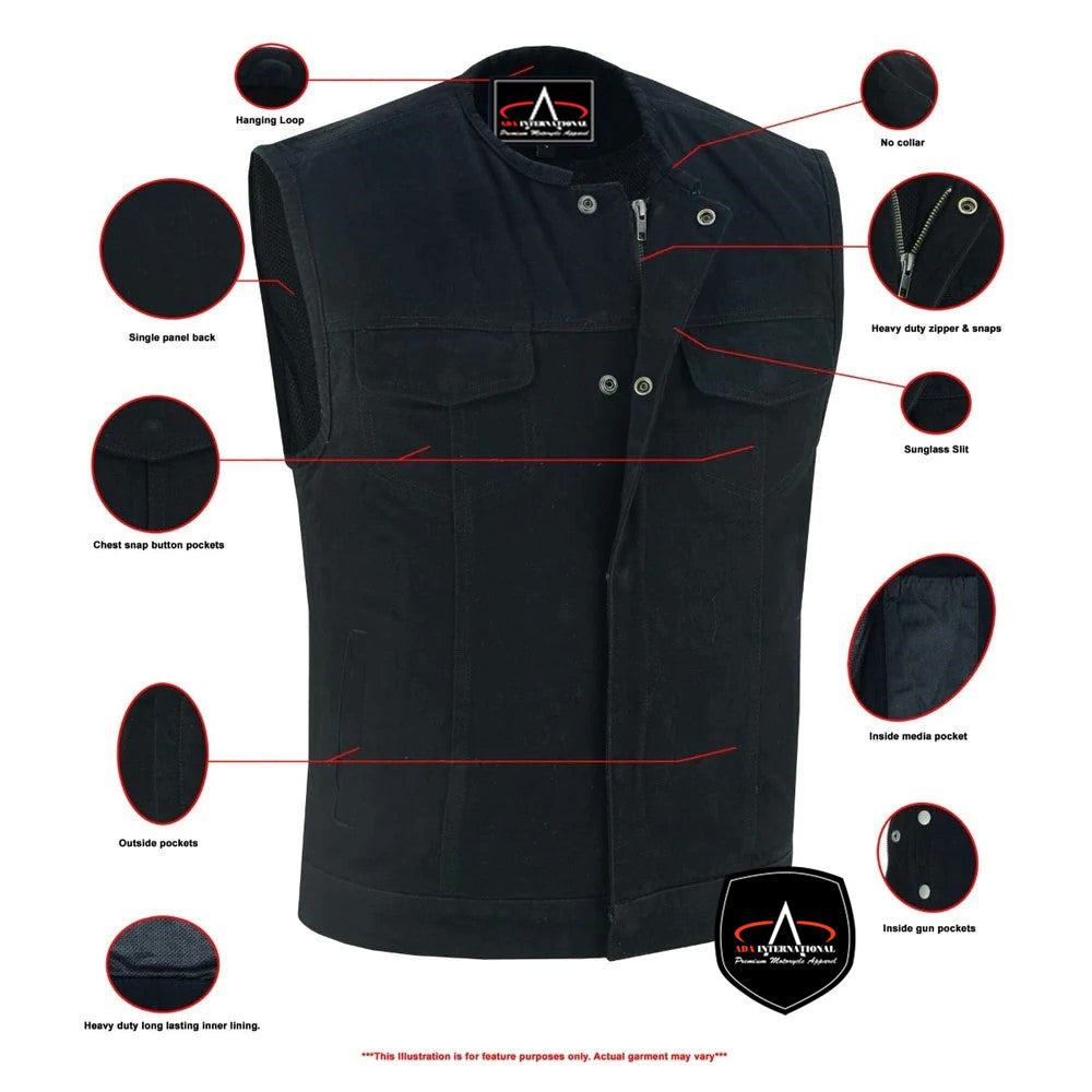 ADA981BK Concealed Snaps, Denim Material, Hidden Zipper, w/o Collar