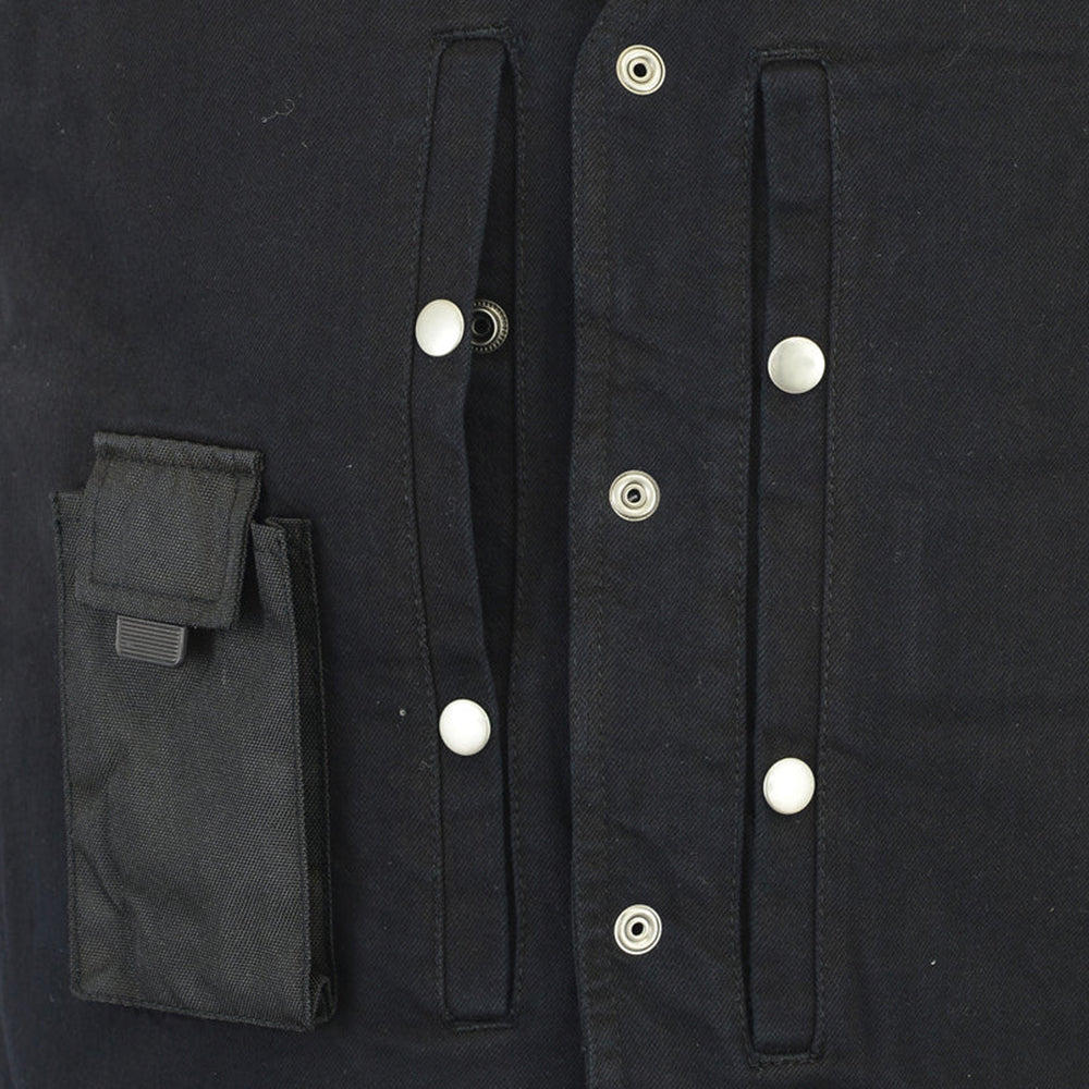 ADA906BK Women's Single Back Panel Smart Access Pockets Denim Vest