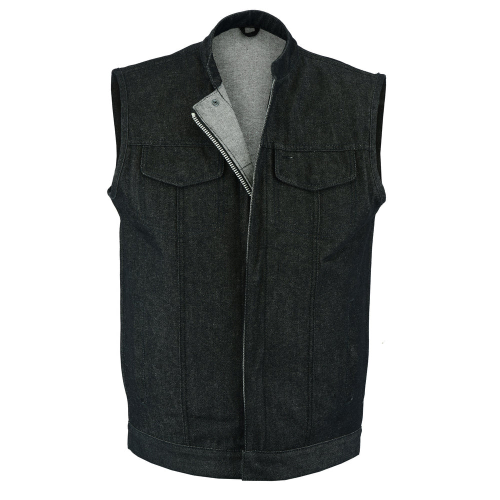 ADA977 Men's Rough Rub-Off Raw Finish Denim Vest