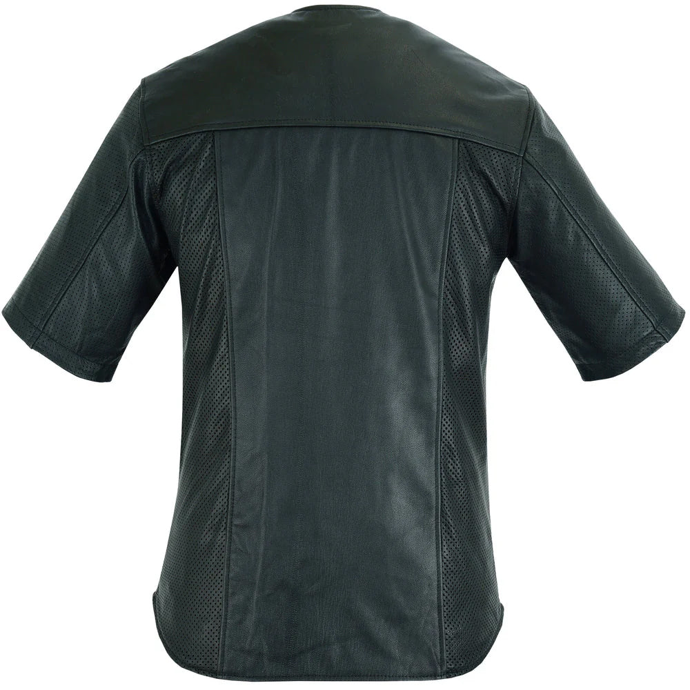 ADA775 Leather Baseball Motorcycle Shirt