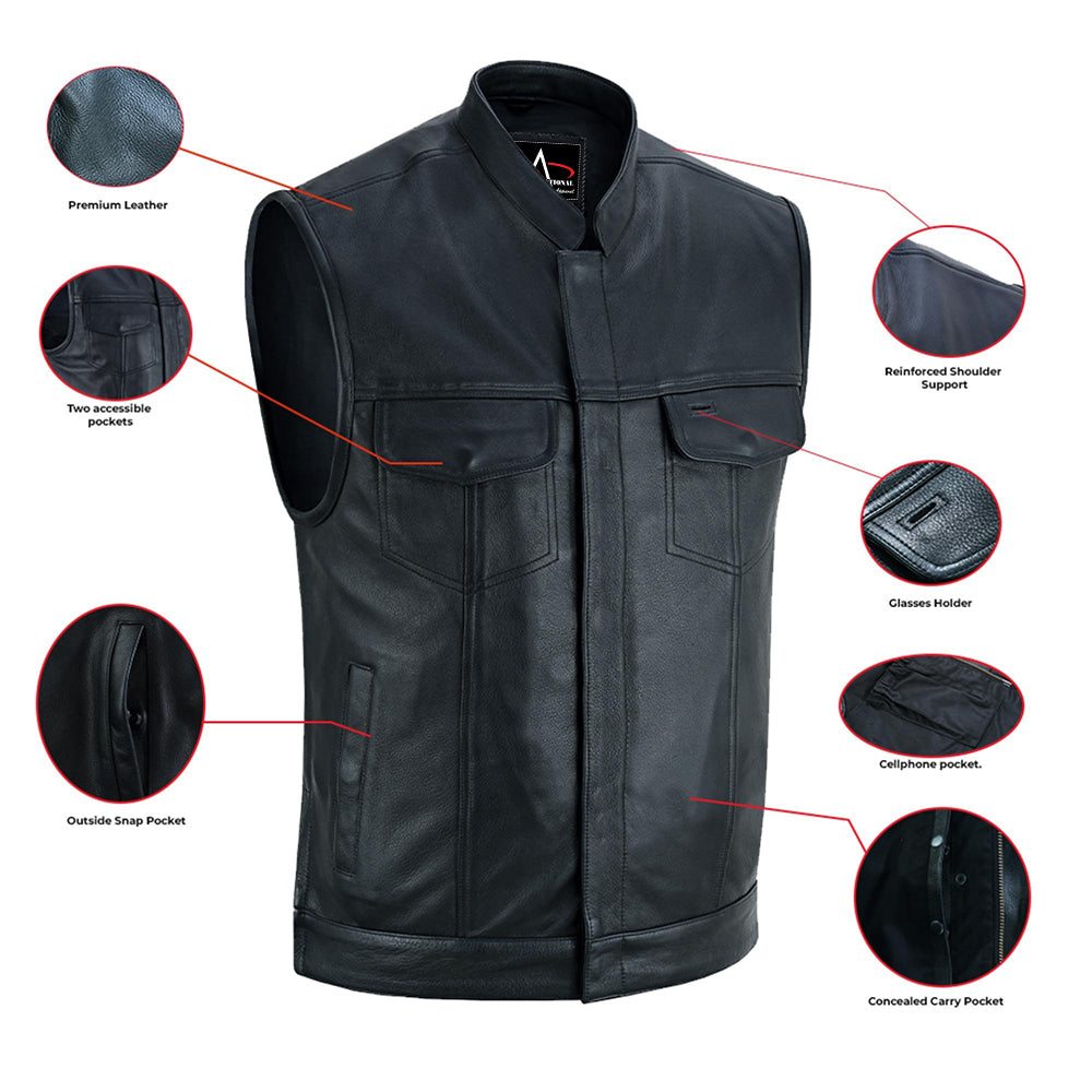 ADA188 Men's Upgraded Style Smart Leather Vest Smart Access Pockets Side Zipper