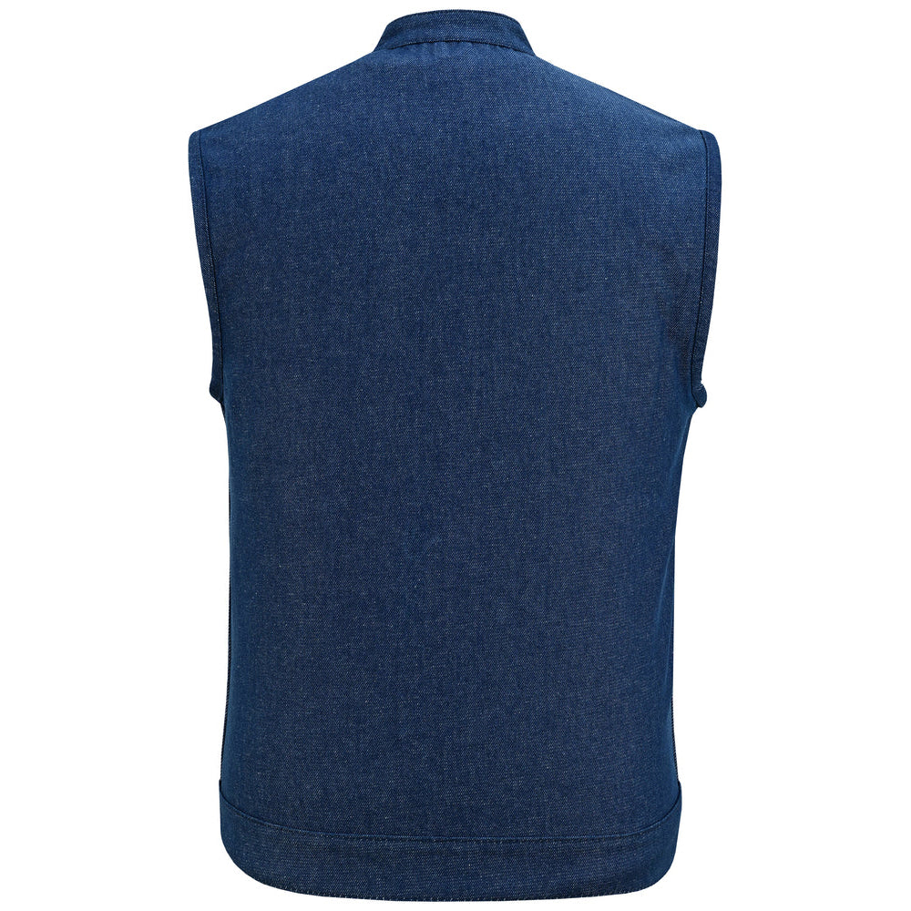 ADA976 Men's Blue Rough Rub-Off Raw Finish Denim Vest