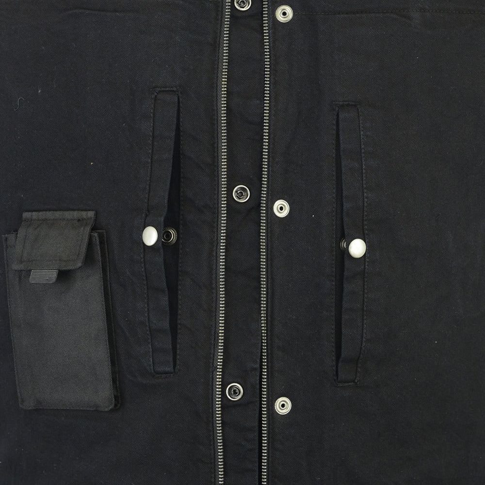 ADA991 Men's Black Denim Single Panel Concealment Vest W/Leather Trim-