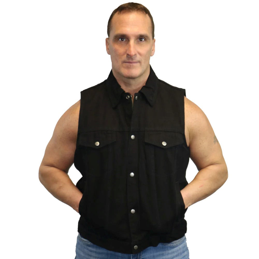 ADA979BK Snap/Zipper Front Denim Vest- Black