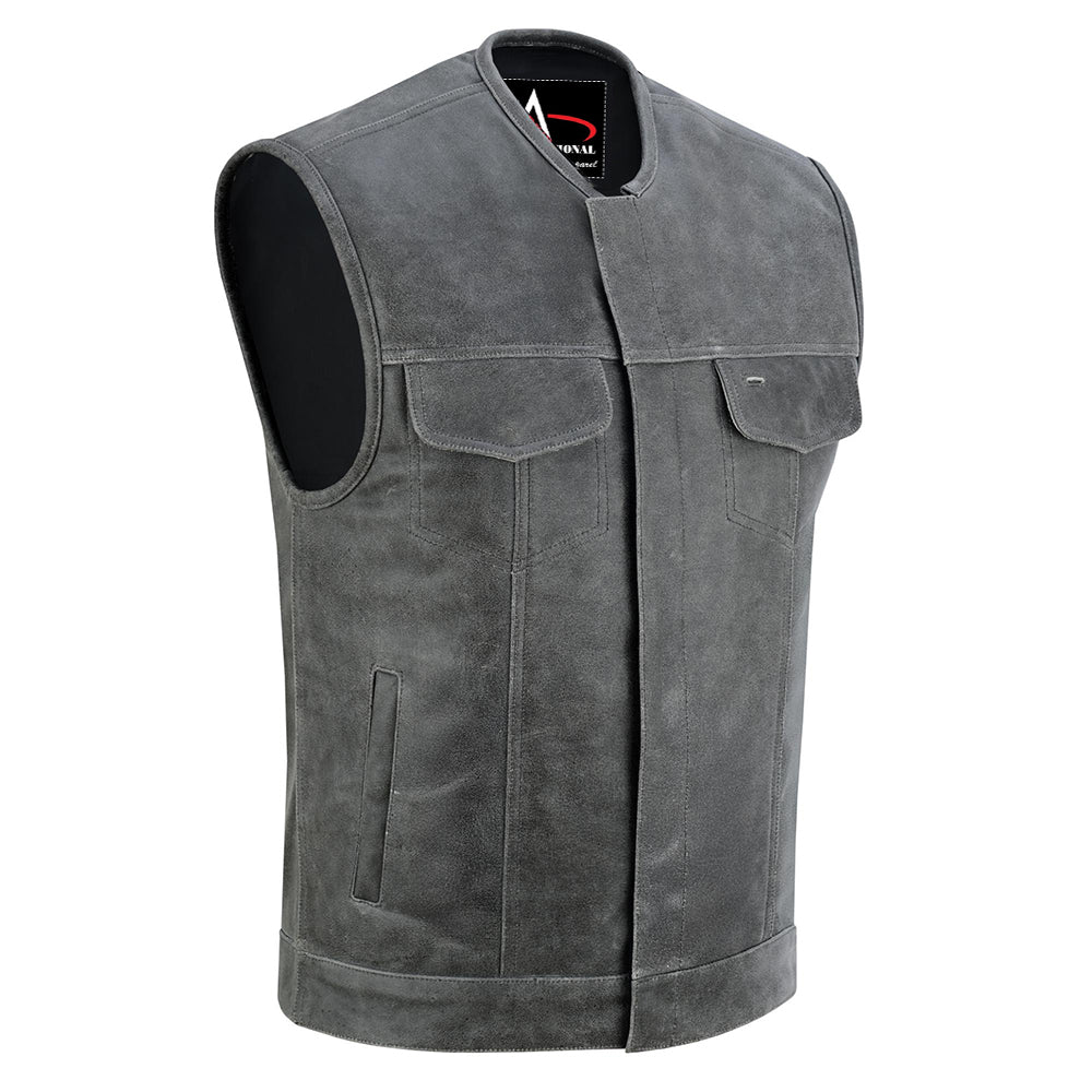 ADA191V Men’s Gray Premium Leather Concealed Motorcycle Vest
