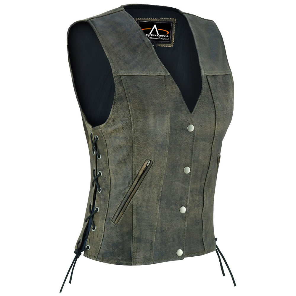 ADA207 Women's Antique Brown Single Back Panel Vest with Smart Access Pocket